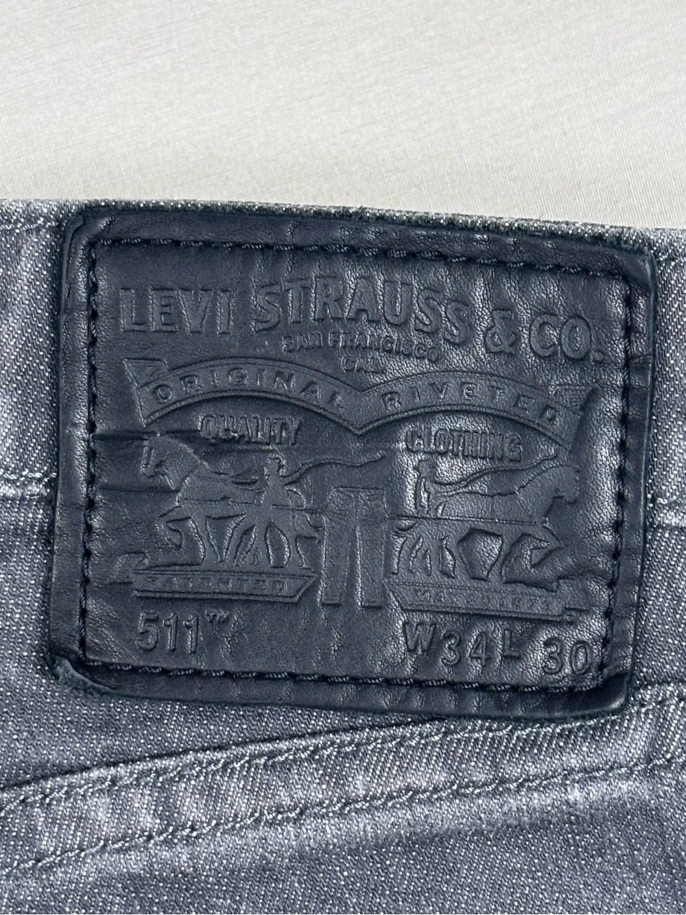 Levi’s 511 Slim Fit Gray Stretch Jeans Men’s 34x30 Garment Dyed Denim